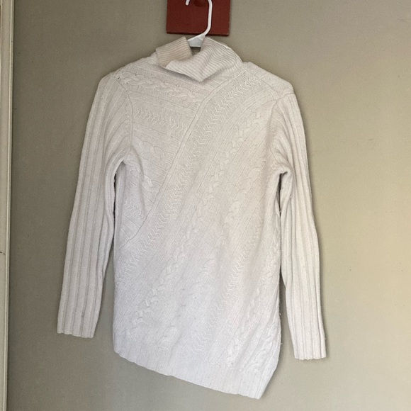 Milly Cream Asymmetrical Cable-Knit Turtleneck Sweater M - Picture 3 of 9
